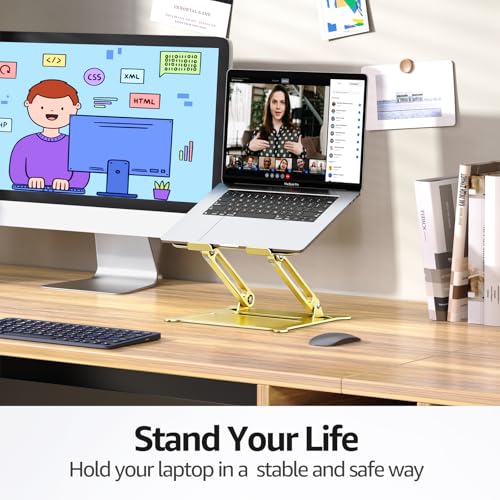 Urmust Adjustable Laptop Stand for Desk, 10-15.6“ Laptop Riser, Gold - color: D-Gold