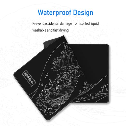 Great Wave Off Kanagawa Desk Mat,Black Gaming Mouse Pad,31.5 x 12 in | Large Extended Japanese Sea Wave Anime Mousemat,XL Minimalist E-sport Soft Micro Woven Cloth PC Keyboard Mat,80x30 cm - color: Sea Wave Y