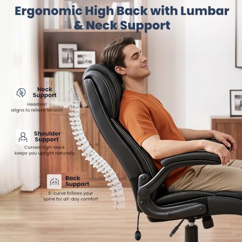 Ergonomic High Back Office Chair with Inflatable Lumbar Support - color: Black