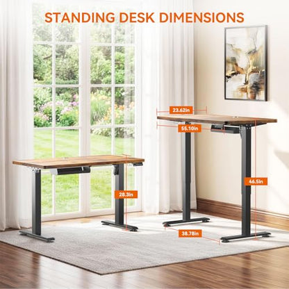 Standing Desk, 55 x 24 Inches Electric Height Adjustable Desk, Sit Stand up Desk, Memory Computer Home Office Gaming Desk with 3 Preset Heights, Table Cable Management Box, Brown - color: Brown, size: 55 x 24 inch