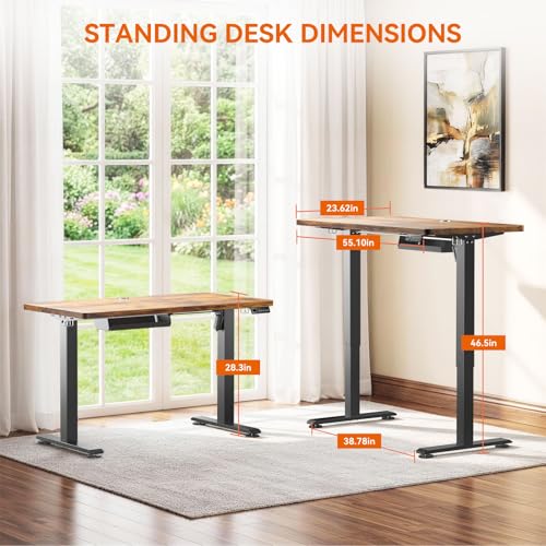 Standing Desk, 55 x 24 Inches Electric Height Adjustable Desk, Sit Stand up Desk, Memory Computer Home Office Gaming Desk with 3 Preset Heights, Table Cable Management Box, Brown - color: Brown, size: 55 x 24 inch