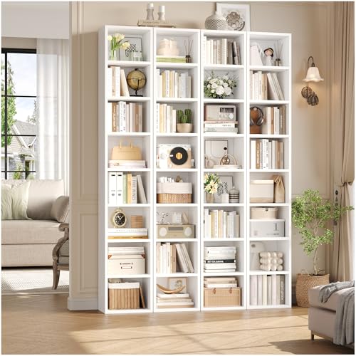 FOTOSOK Bookshelf Bookcase 8-Tier Narrow Bookshelf Tall CD Media Tower Rack | 11.6 X 9.3 X 70.9 White Bookshelf, Tall Narrow Slim Skinny Display Bookcase with Cube Storage and 4 Adjustable Shelves - color: White
