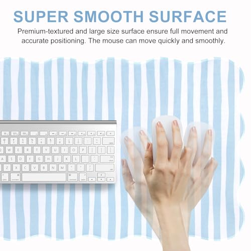 L-SPOUTTO Blue Striped Mouse Pad,Scalloped Desk Mat XXL Large Geometric Gaming Mousepad,35.4x15.7in Non-Slip Rubber Base Keyboard Pad Waterproof Desktop Mat for Laptop Computer Game Home Office - color: Blue Striped