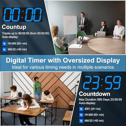 CHKOSDA 18.7 Inch Large Digital Wall Clock with GPS Auto-Sync Time - Blue | 164ft Visibility, No Wi-Fi, 8-Level Dimming, Timer, Remote, Wall-Mounted, for Living Room, Office, Classroom, Garage - color: 18.7" Gps Auto-sync Wall Clock-blue