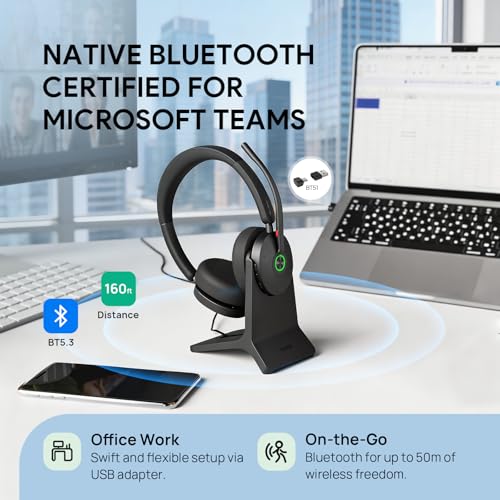 Yealink BH74 Bluetooth Headset with Mic for Work,Hybrid ANC,Teams Certified - color: BH74 Teams(new), style: BH74(Headset only)