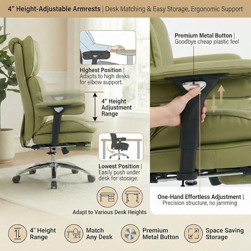 Big & Tall Office Chair, 400lbs Executive Chair with Footrest, Green - color: Green