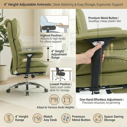 Big & Tall Office Chair, 400lbs Executive Chair with Footrest, Green - color: Green