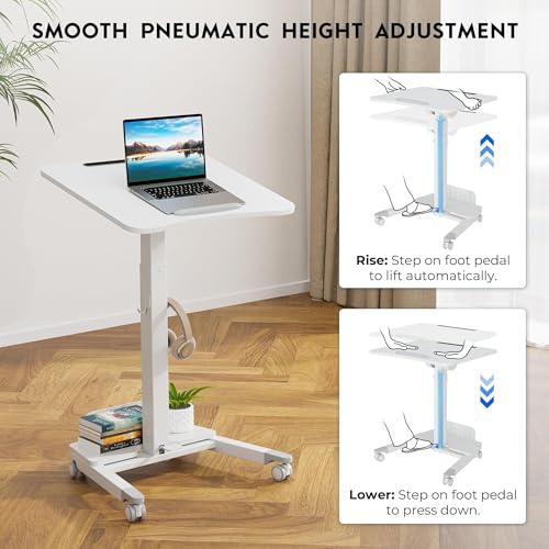 BONTEC Mobile Standing Desk, Adjustable Height, 23.6 x 20.5 Inch, White - color: White, size: 23.6" x 20.5"