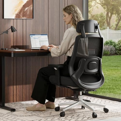 FLEXISPOT Massage Office Chair, High Back Ergonomic Desk Chair with Adjustable Headrest, 3D Armrests, 2D Lumbar Heated Shiatsu Massager, 4-Position Recline, Foam Seat, Black - color: Cloudtech Black