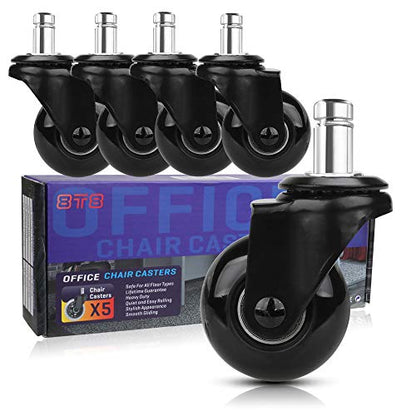 8T8 Replacement Chair Caster Wheels 2'', Heavy Duty Wheels with Plug-in Stem 7/16''X7/8'',Quiet & Smooth Rolling, No Chair Mat Needed, Safe for Hardwood Carpet Tile Floors,Set of 5 (Black, 2 inch) - color: Black