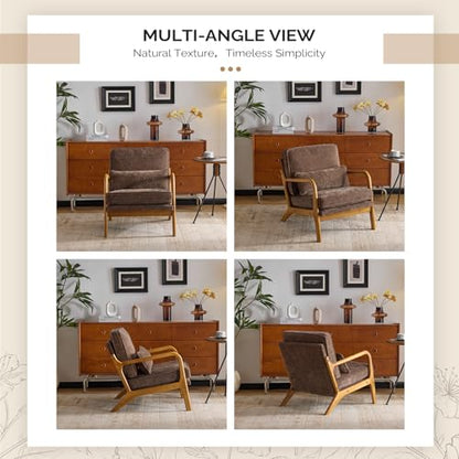 VINGLI Chenille Mid-Century Modern Accent Chair Set of 2, Cute Reading Arm Chair with Cushion & Lumbar Pillow & Solid Wood Frame for Lounge, Living Room, Reading Room, Bedroom, Espresso - color: Espresso