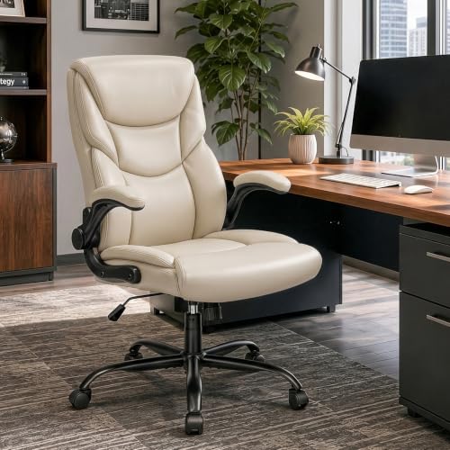 Sweetcrispy Home Office Desk Chairs, High Back PU Leather Chair - color: Beige, style: 1 Pack