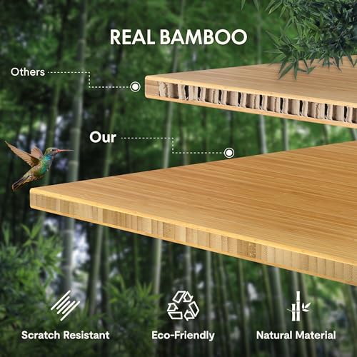 FLEXISPOT EN2 48"x24" Bamboo Electric Standing Desk with Power Strip Bundle | Solid Bamboo Desktop, Cable Management, Convenient Clamp Power Strip Bundle, And Clean Home Office Setup, Black Frame - color: Black Frame + Bamboo Top, size: 48x24
