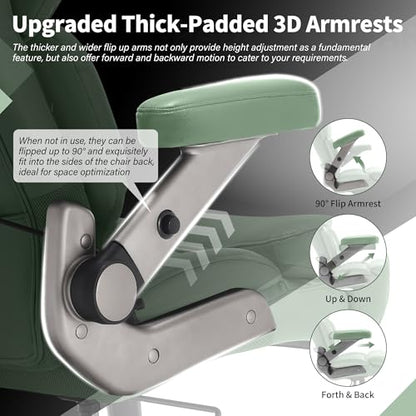 Big and Tall Office Chair 700lbs, Ergonomic High Back Computer Desk Chair | Adjustable Headrest&Lumbar Support, 3D Flip Arms, Large Wheels, Heavy Duty Metal Base, Thick Padded Wide Seat Executive Chair - color: Green
