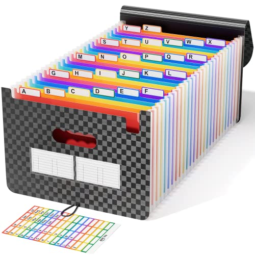 ABC life 26-Pocket Accordion File Organizer, Checkerboard | Monthly Bill & Receipt Holder with Colored A-Z Tabs, Folder Organizer for Home Office School, Fits Letter/A4 Size - color: Checkered Pattern