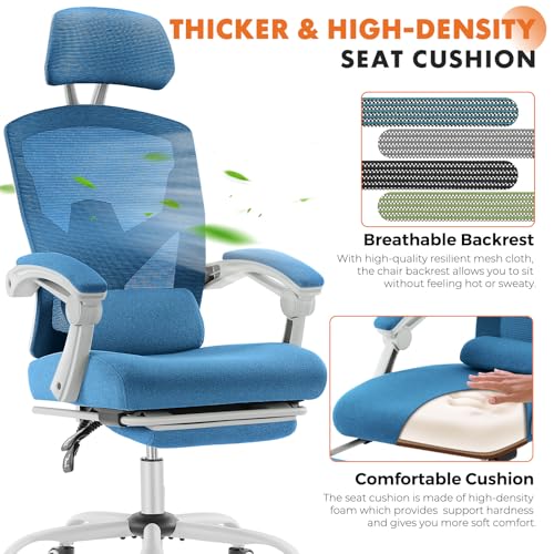 Sweetcrispy Ergonomic Office Desk Chair, Swivel Computer Chair | High-Back Mesh, 360° Rolling Work, Comfy Arms, Home Office Bedroom Study Student, Blue - color: Blue