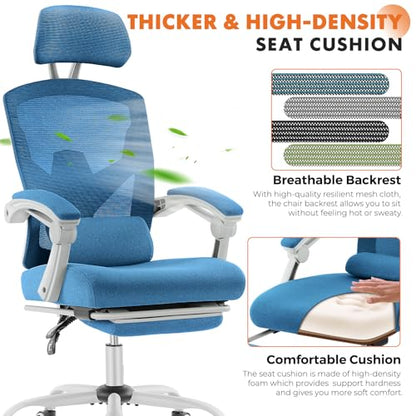 Sweetcrispy Ergonomic Office Desk Chair, Swivel Computer Chair | High-Back Mesh, 360° Rolling Work, Comfy Arms, Home Office Bedroom Study Student, Blue - color: Blue