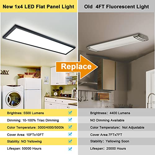 AIKVSXER 6 Pack 1x4 LED Flat Panel Light Surface Mount Black, 5500LM 50W - color: Black, size: 1x4FT 6PACK
