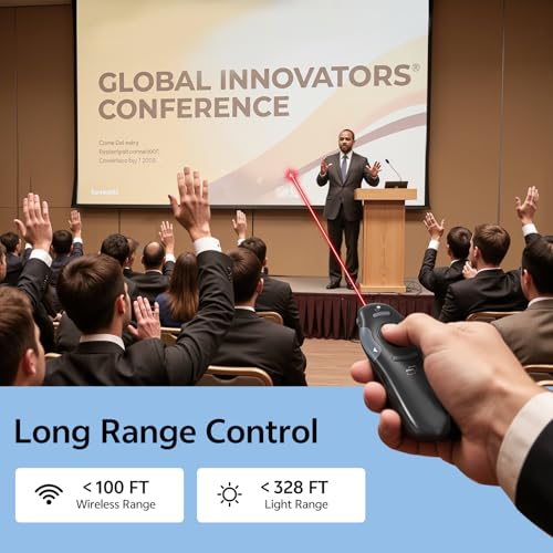 4 Unit Presentation Clickers, Wireless Presenter Remote with Case - style: 4 Units Red Laser
