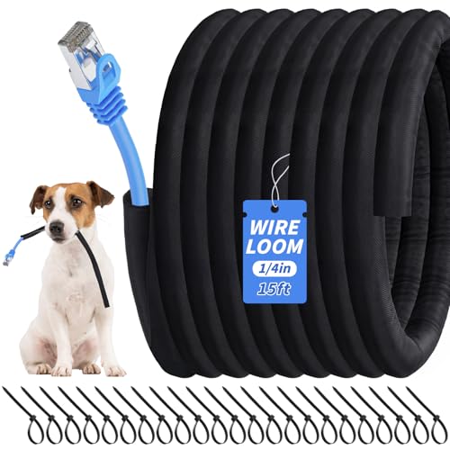 15ft - 1/4in Split Braided Sleeve Cable Management, Self-Wrapping | Flexible loom tubing protects wires from abrasion and heat. Great for automotive, TV, computer, and home electrical use. - size: 1/4inx15ft