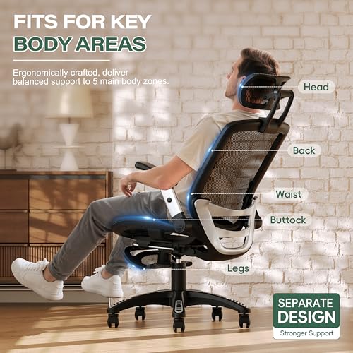 GABRYLLY Ergonomic Office Chair, High Back Home Desk Chair with Footrest,3D Headrest, Flip-Up Arms, 135° Tilt and Wide Cushion, Heavy Duty Mesh Chairs for Task Computer Gaming, Black - color: Obsidian Black