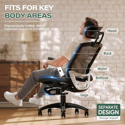 GABRYLLY Ergonomic Office Chair, High Back Home Desk Chair with Footrest,3D Headrest, Flip-Up Arms, 135° Tilt and Wide Cushion, Heavy Duty Mesh Chairs for Task Computer Gaming, Black - color: Obsidian Black