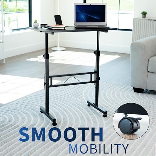 VIVO Mobile 32 x 16 inch Computer Workstation, Standing Portable Desk with Wheels for Laptop Work, Home Office, Black, CART-V02A