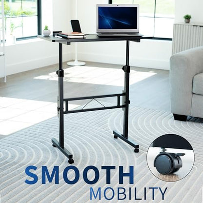 VIVO Mobile 32 x 16 inch Computer Workstation, Standing Portable Desk with Wheels for Laptop Work, Home Office, Black, CART-V02A