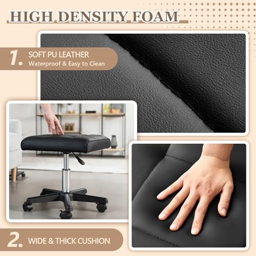 Wesiti Under Desk Foot Rest with Wheels, Adjustable Rolling Foot Stool Ottoman with Lockable Casters, PU Padded Leg Support for Office, Home, Pedicure & Workstation