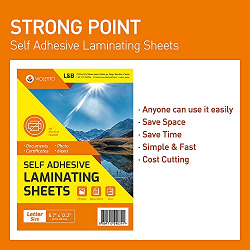 VIOLETTO Self-Seal Cold Laminating Sheets, 8.7x12.2 in, 4 Mil, 50 Pack | 50 self-seal cold laminating sheets, 8.7x12.2 in, 4 mil. No machine or heat needed. Fits letter documents; peel and press. - size: 50 sheets