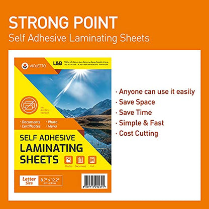 VIOLETTO Self-Seal Cold Laminating Sheets, 8.7x12.2 in, 4 Mil, 50 Pack | 50 self-seal cold laminating sheets, 8.7x12.2 in, 4 mil. No machine or heat needed. Fits letter documents; peel and press. - size: 50 sheets