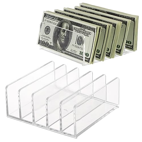 Hipiwe 2-Pack Acrylic File Organizer for Sorting Mail - 5 Slot Mail Sorter | Desktop Letter Divider Clear Bill Holder for Paper Envelope Document Book Cash Money Eyeshadow Makeup Palette