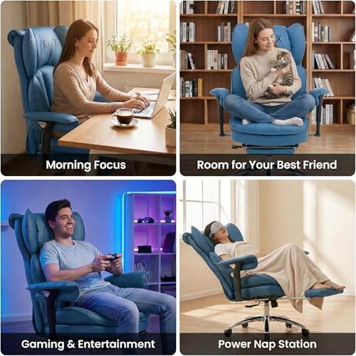 Big & Tall Office Chair, 400lbs Executive Chair with Footrest, Blue - color: Blue