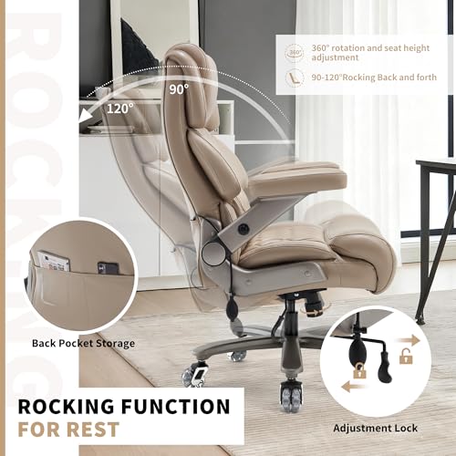 700lbs Big and Tall Office Chair, Large Heavy Duty Computer Desk Chair - color: Khaki