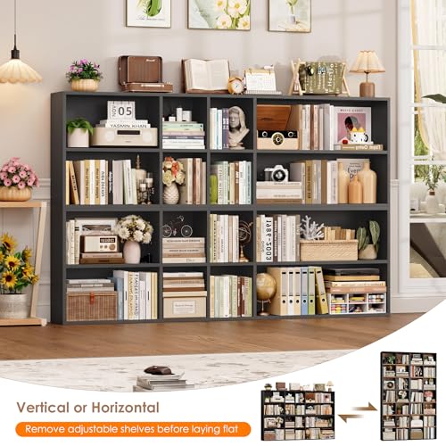FOTOSOK Bookshelf Bookcase 7-Tier Narrow Bookshelf Tall CD Media Tower Rack - color: Black