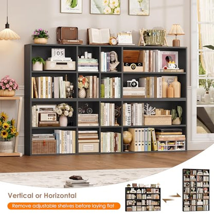 FOTOSOK Bookshelf Bookcase 7-Tier Narrow Bookshelf Tall CD Media Tower Rack - color: Black