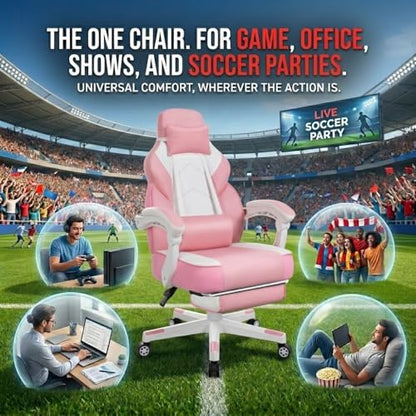 Big and Tall Gaming Chair for Adults, 330lbs Heavy Duty Computer Chair with Footrest & Massage Lumbar Support, Wide Seat High Back Reclining Desk Chair, 360° Swivel, Pink - color: Pink