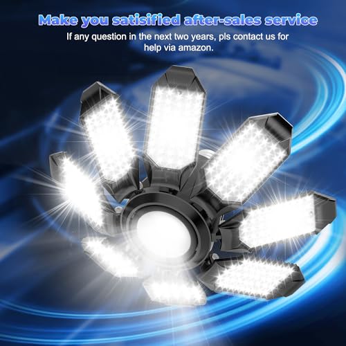 Garage Lights - Super Bright 25000LM Garage Lights Ceiling Led w/ 8 Deformable Panels 6500K Led Light Bulb Srew in E26/E27 Socket with Adjustable Center Spotlight for Barn Workshop Attic - size: 250W - 1Pack
