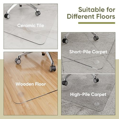 Office Chair Mat for Carpet & Hardwood, Upgraded 45" x 45" Tempered Glass Chair Mat for Office Home, with 4 Anti-Slip Pads - size: 45"x45"