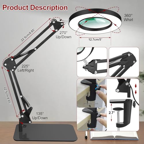 2-in-1 12X Magnifying Lamp with Light, Clamp Desk Magnifier LED