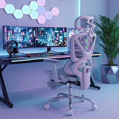 LuxErgo High Back Ergonomic Mesh Office Chair, Home Desk Chair with Adjustable Lumbar Support Foot Rest, 3D Headrest and Armrests, 350lbs Big and Tall High Back Reclining Gaming Chair, Gray - color: Grey