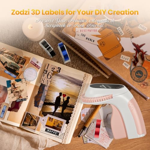 Zodzi Label Maker Embossing Label Maker for Scrapbook Junk Journal Supplies - color: Pink