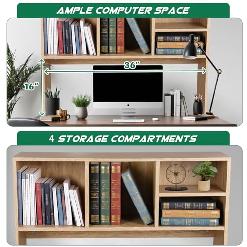 Dollate 2-Tier Bookshelf for Desk，Wood Desktop Bookshelf Organizer，Multifunctional Desktop Bookcase with 4 Shelves，Perfect for Organizing Books, Magazines, Office Supplies