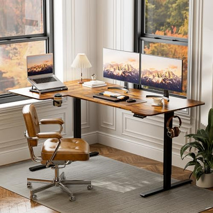 Acrolix L Shaped Electric Standing Desk, 71x43.5 Inch Reversible, Rustic Brown - color: Rustic Brown, size: 71