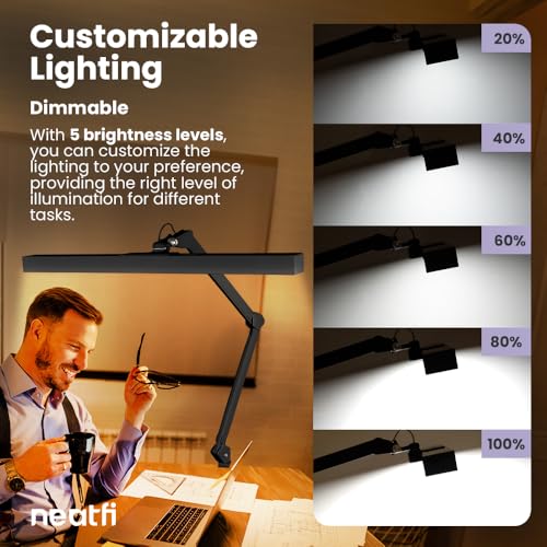 Neatfi 3,000 Lumens Ultra LED Desk Lamp with Clamp, 30W Dimmable Monitor Light, 5 Brightness Levels & 5 Light Modes (Black, 28 Inches with Metal Arm) - color: Black, size: 28 Inches with Metal Arm