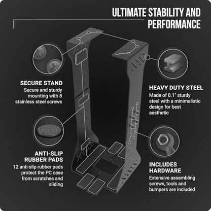 Heavy Duty Under Desk PC Holder – Up to 77 lbs Load Capacity - Adjustable Computer Tower Holder – CPU Holder Under Desk Mount - PC Holder Under Desk – Under Desk Computer Mount (Black) - color: Black