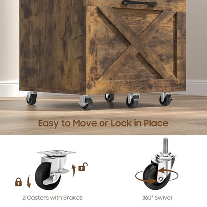 Halitaa Farmhouse 2 Drawer Small File Cabinet with Wheels, Brown - color: Brown, size: 2 Drawer