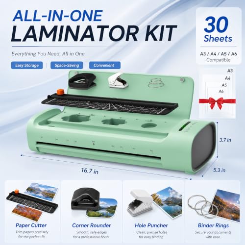 13 Inch Laminator Machine, 11x17 Hot & Cold Thermal Laminator, A3 11-in-1 Laminating Machine with 30 Sheets, 60s Warm-Up, Never-Jam Design Lamination for Teachers, Home, School & Office -Green - color: Green