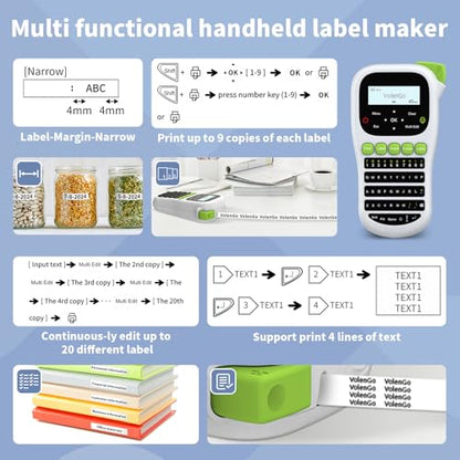 H1100 Label Maker, Labeler Machine with 4 Tapes 12mm Laminated | Backlit Handheld Labeling Maker, Portable Label Printer for Home, Waterproof Removable Freezer Food-Labels for Jar/Containers - color: White, style: Label maker with 4 Tapes
