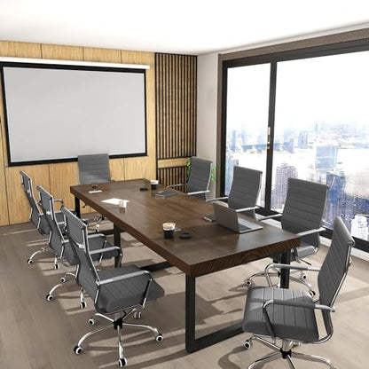 Home Office Chair Ribbed, Modern Leather Conference Room Chairs, Ergonomic Office Desk Chair, High Back Executive Computer Chair, Adjustable Swivel Chair with Arms (Grey) - color: Grey